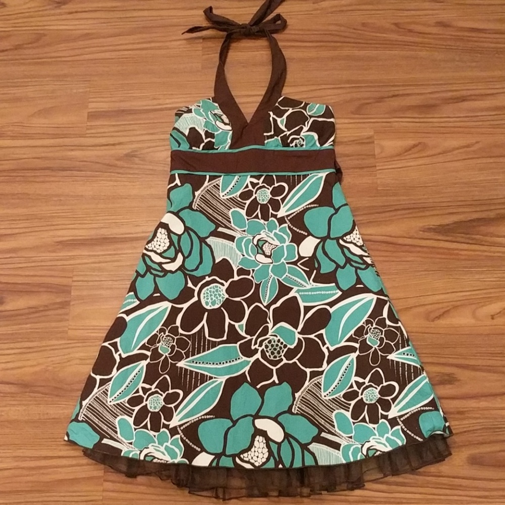 Brown and teal floral dress, size 9 juniors